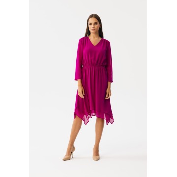 Rubinowa szyfonowa sukienka z warstwami