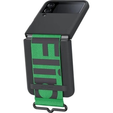 Etui Samsung Silicone Strap Cover do Galaxy Z Flip4, czarny z zielonym paskiem
