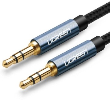 Kabel Ugreen AV112 AUX 3,5 mm mini jack (2x męski) 1m, czarny z niebieskimi wtyczkami