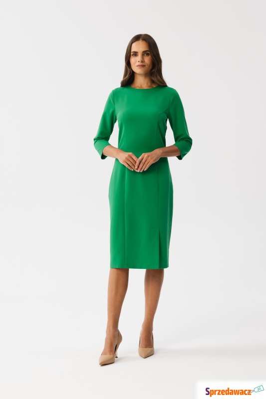 Zielona ołówkowa sukienka z rozcięciem - Sukienki - Kartuzy