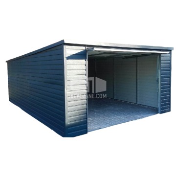 Garaż Blaszany 4x6 - Brama uchylna - Antracyt - dach Spad w tył BL140