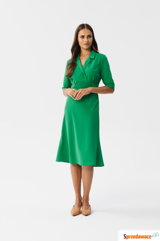 Zielona rozkloszowana sukienka z kopertowym dekoltem - Sukienki - Rybnik