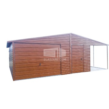 Garaż Blaszany 6x6 wiata 2x6 Brama uchylna drzwi- ciemny brąz dach dwuspad BL152