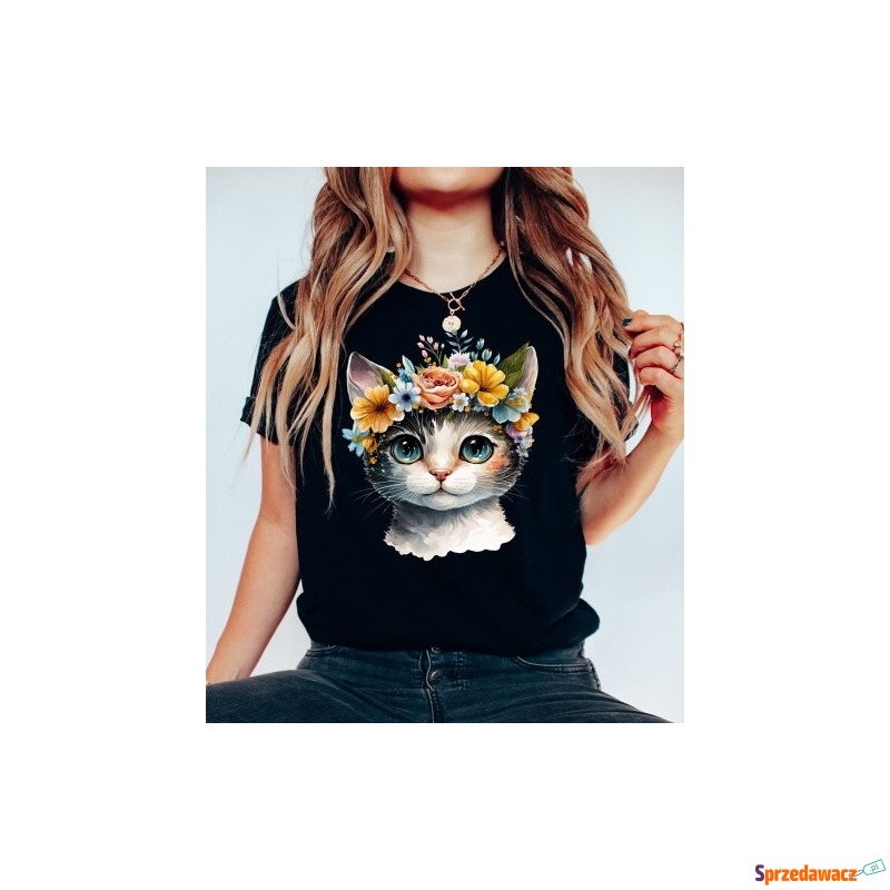 Damska czarna koszulka z kotem kotek6 - Bluzki, koszule - Grudziądz