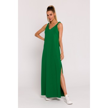 Zielona sukienka maxi bez rękawów z dekoltem na plecach