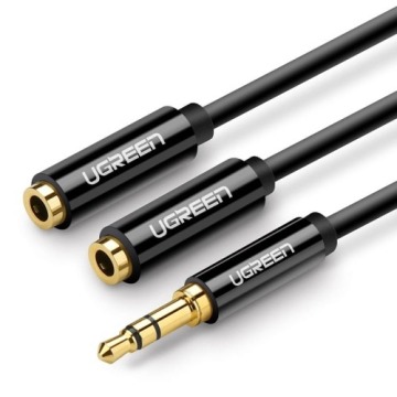 Kabel rozdzielacz słuchawkowy Ugreen 3,5 mm mini jack (mikrofon + wyjście stereo) 28 cm, czarny