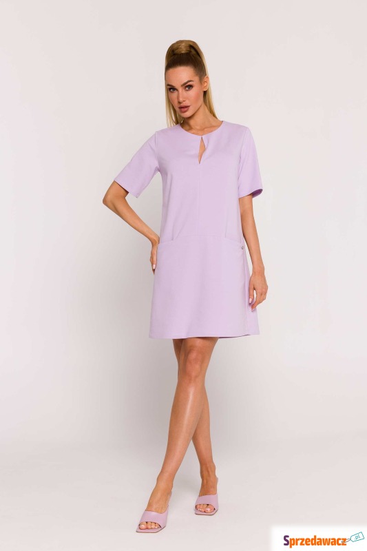 Fioletowa mini trapezowa sukienka z kieszonkami - Sukienki - Jawor