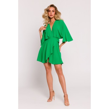 Zielona rozkloszowana mini sukienka z luźną górą