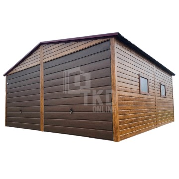 Garaż Blaszany 6x6 2x Brama uchylna - jasny orzech drewnopodobny - drzwi TKD201