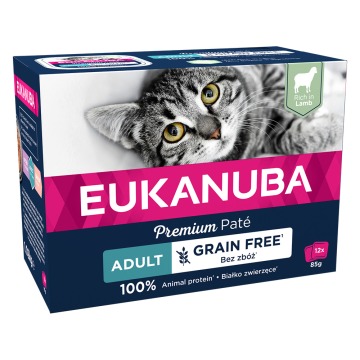20 + 4 gratis! Eukanuba, karma mokra dla kota, bez zbóż, 24 x 85 g - Adult, jagnięcina