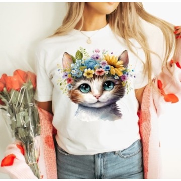 Damska koszulka z nadrukiem kota kotek5