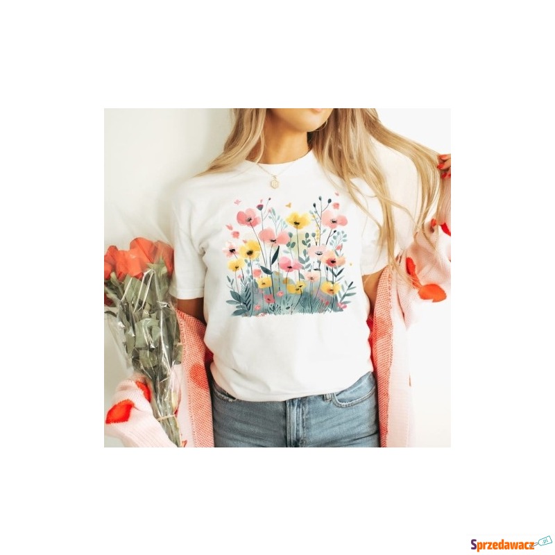 Damska koszulka z nadrukiem wiosenne kwiaty s... - Bluzki, koszule - Sieradz