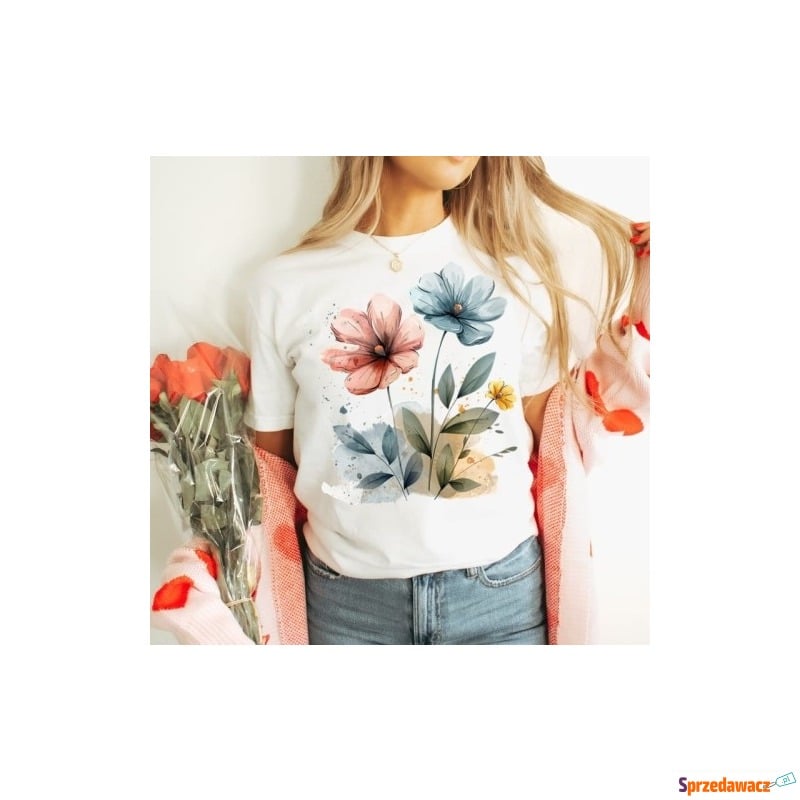 Damska koszulka z nadrukiem wiosenne kwiaty s... - Bluzki, koszule - Płock