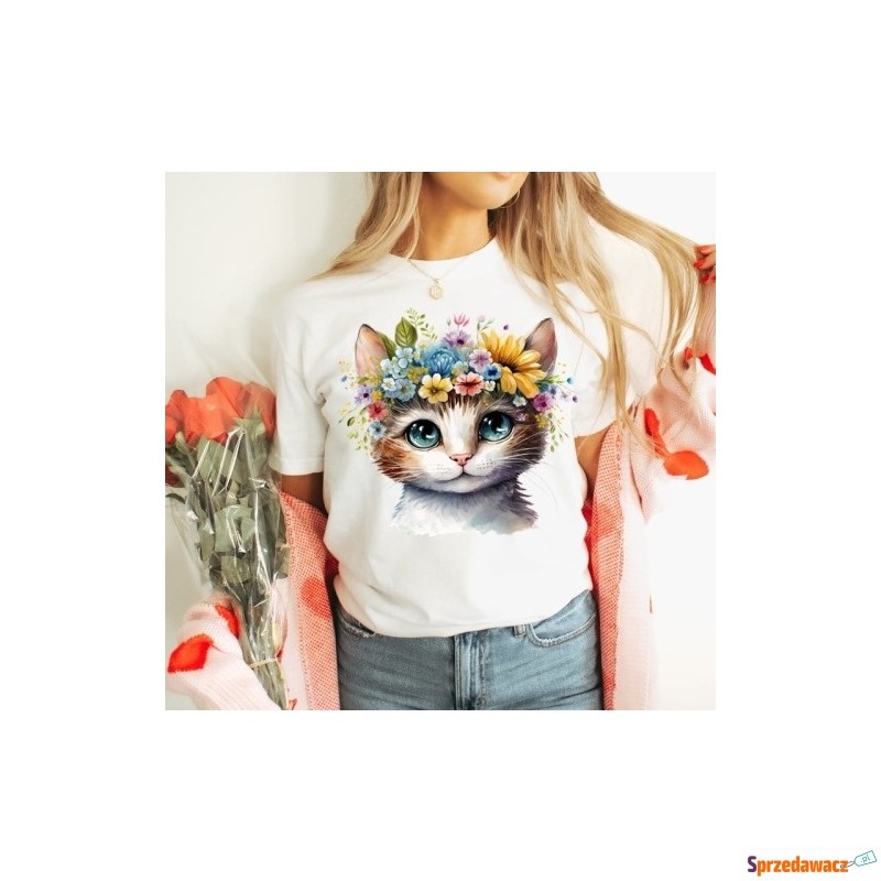 Damska koszulka z nadrukiem kota kotek5 - Bluzki, koszule - Sieradz