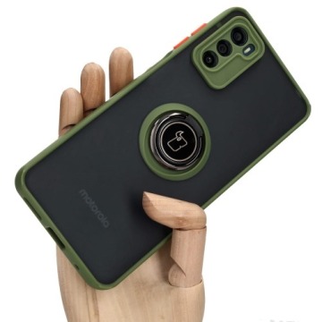 Etui z uchwytem na palec Bizon Case Hybrid Ring do Motorola Moto G42 , przydymione z zieloną ramką