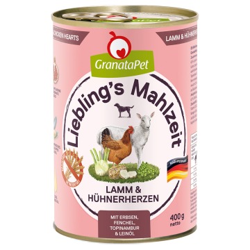 GranataPet Liebling's Mahlzeit, 6 x 400 g - Jagnięcina i serca kurze