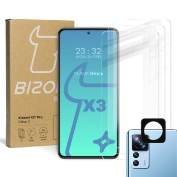 3x Szkło + szybka na aparat BIZON Clear 2 do Xiaomi 12T Pro