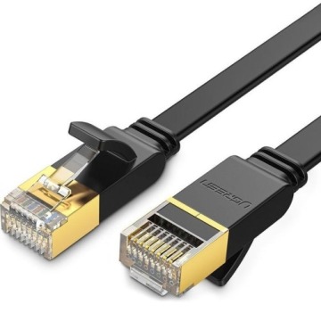 Kabel sieciowy płaski LAN Ethernet Ugreen RJ45 Cat 7 STP, 1 Gbps, 10m, czarny