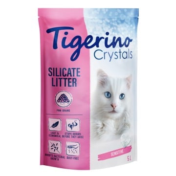 Tigerino Crystals, kolorowy żwirek dla kota - bezzapachowy - Rożowy, 3 x 5 l (ok. 6,3 kg)