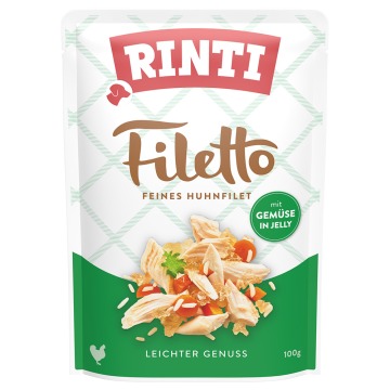 Megapakiet RINTI Filetto w galarecie, saszetki, 48 x 100 g - Kurczak z warzywami