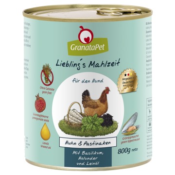 Pakiet GranataPet Liebling's Mahlzeit, 12 x 800 g - Kurczak z pasternakiem