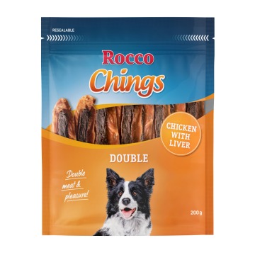 Rocco Chings Double mięsne paski do żucia - Kurczak i wątróbka, 200 g