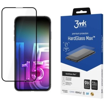 Szkło hartowane 3mk HardGlass Max do iPhone 15 Pro Max, czarna ramka