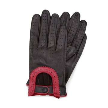 Wittchen - Damskie rękawiczki skórzane samochodowe czarno-czerwone