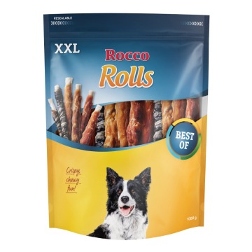 Rocco Rolls XXL pałeczki do żucia - Mix: Filet z piersi kurczaka, pierś z kaczki, ryba, 1 kg