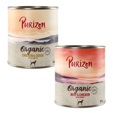 Korzystny pakiet Purizon Organic, 24 x 800 g - Pakiet mieszany I: 12x kurczak i gęś, 12x wołowina i 