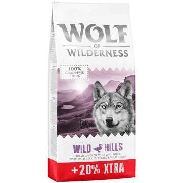 12 + 2,4 kg gratis! 14,4 kg Wolf of Wilderness, bez zbóż - Wild Hills - Kaczka