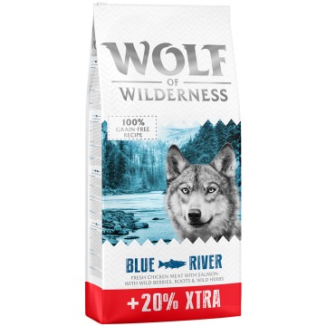 12 + 2,4 kg gratis! 14,4 kg Wolf of Wilderness, bez zbóż - Blue River - Łosoś