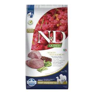 Farmina N&D Quinoa Weight Management, jagnięcina, komosa ryżowa, brokuły ze szparagami - 2 x 7 kg
