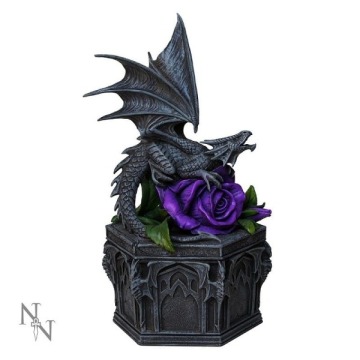 Dragon beauty - duża szkatułka ze smokiem i różą anne stokes