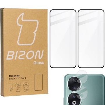 Szkło hartowane Bizon Glass Edge 2 3D Pack - 2 sztuki + ochrona na obiektyw, Honor 90, czarne