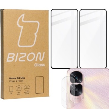 2x Szkło + szybka na aparat BIZON Edge 2 Pack do Honor 90 Lite