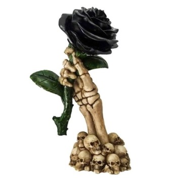 Czarna róża w dłoni szkieletu - figurka dekoracyjna