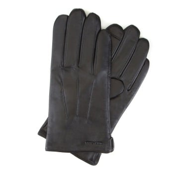 Wittchen - Ocieplane czarne rękawiczki męskie ze skóry naturalnej czarne
