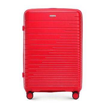 Wittchen - Duża walizka z polipropylenu z błyszczącymi paskami czerwona