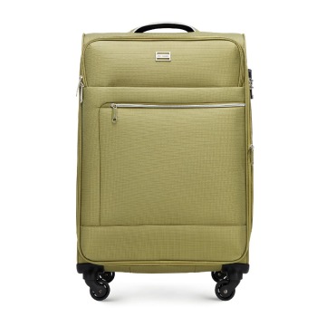 Wittchen - Średnia walizka miękka z błyszczącym suwakiem z przodu zielona