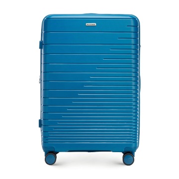 Wittchen - Duża walizka z polipropylenu z błyszczącymi paskami niebieska