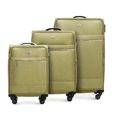 Wittchen - Zestaw walizek miękkich z błyszczącym suwakiem z przodu zielony