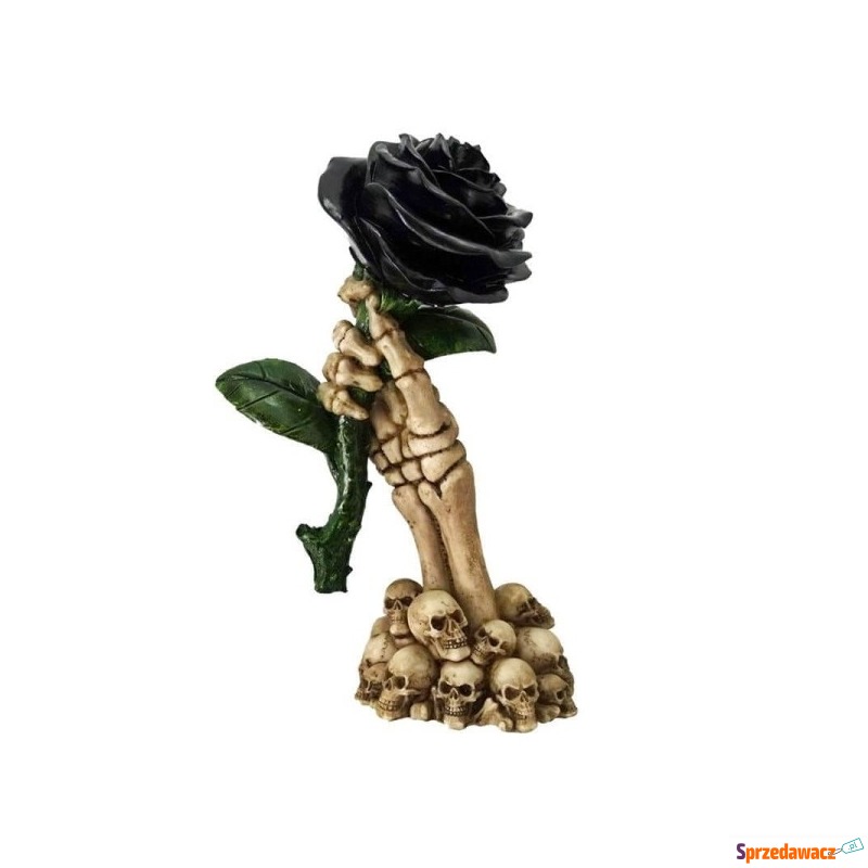 Czarna róża w dłoni szkieletu - figurka dekor... - Figurki, rzeźby - Legnica