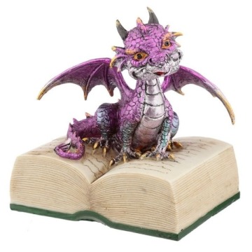 Fioletowy smok z książką - figurka fantasy