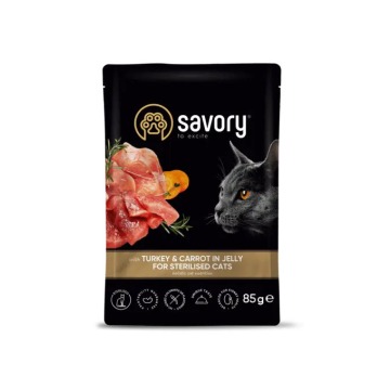 SAVORY saszetka dla sterylizowanego kota z indykiem i marchewkĄ w galarecie 85g