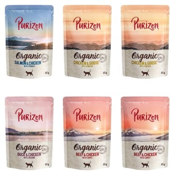 Purizon Organic, 6 x 85 g - Pakiet mieszany (2 x Kurczak, 2 x Wołowina, 1 x Łosoś, 1 x Kaczka)