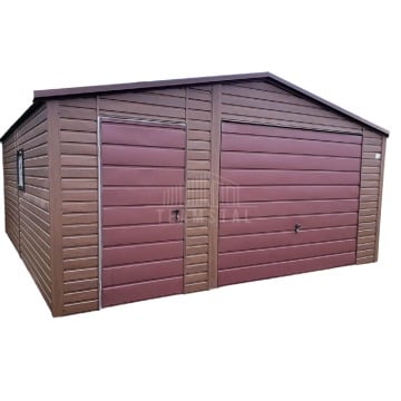 Garaż Blaszany 5,5x6 Brama uchylna - jasny orzech drewnopodobny - drzwi TS583