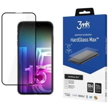 Szkło hartowane 3mk HardGlass Max do iPhone 15 Pro, czarna ramka
