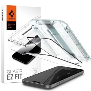 Szkło do etui + Aplikator Spigen Glas.tR EZ Fit FC 2-Pack do iPhone 15, z czarną ramką