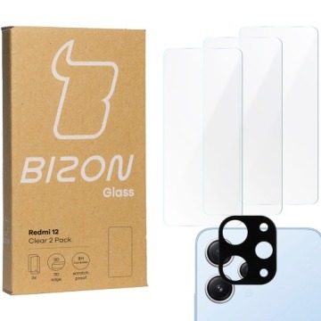 3x Szkło + szybka na aparat BIZON Clear 2 Pack do Xiaomi Redmi 12